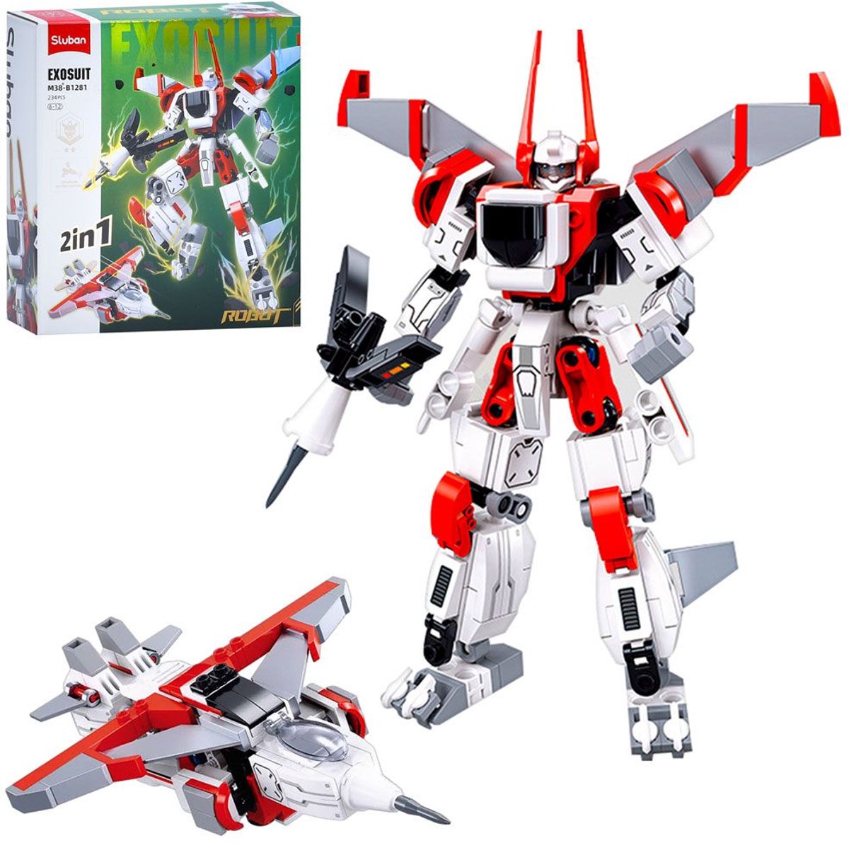 Sluban exosuit robot combattant avion jouet de construction figurine d'action 2 en 1 – jouet de construction – jeu de construction avec 234 blocs de construction – m38‑B1281 – à partir de 6 ans