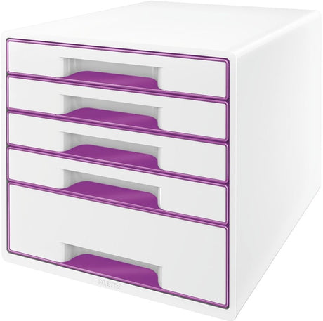 Leitz wow cube caisson à tiroirs avec 5 tiroirs - rangement avec compartiments - blanc violet