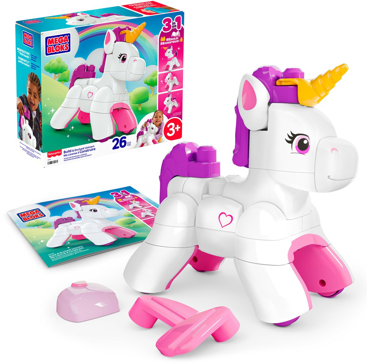 Mega Bloks construit et enchante des jouets en forme de licorne - 26 pièces