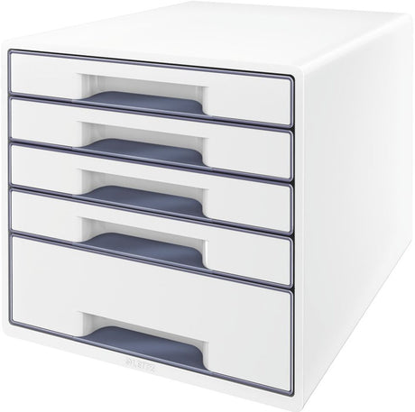 Caisson à tiroirs Leitz wow cube avec 5 tiroirs - rangement avec compartiments - pour le bureau et le travail à domicile - idéal pour le bureau à domicile - blanc gris