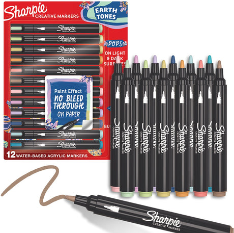 Marqueurs de peinture acrylique marqueur créatif Sharpie | tons de terre | marqueurs à peinture à l'eau | Ne tache pas, écrit sur la plupart des surfaces | puce | fournitures d'études scolaires | différentes couleurs | 12 pièces
