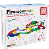 Tactique de tuiles Picasso - jouets de construction - tuiles magnétiques - tuiles magnétiques - piste de course - jouets à tige - piste de course magnétique avec 2 voitures LED - 50 pièces - à partir de 3 ans