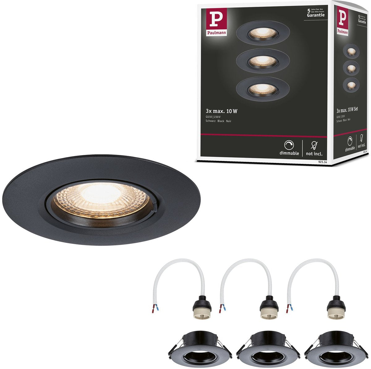 Lampe à encastrer Paulmann lot de 3 étoiles rondes 90 mm gu10 max. 3x10w 230v dimmable noir