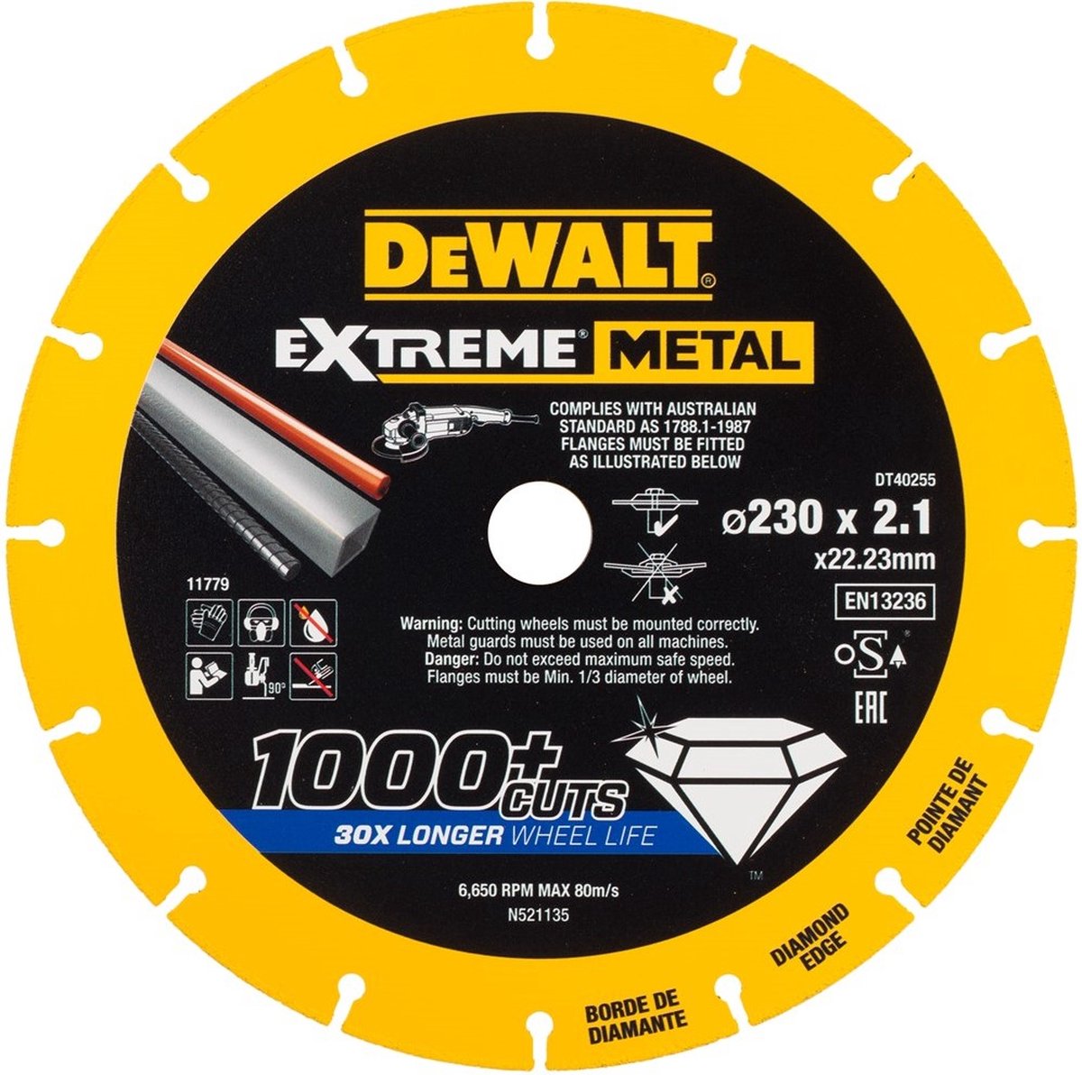 Dewalt accessoires disque à tronçonner métal extrême métal 230x22,23x2,1mm - dt40255-qz