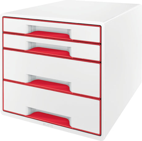 Leitz wow cube caisson à tiroirs avec 5 tiroirs - rangement avec compartiments - blanc rouge
