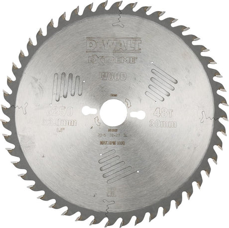 Lame de scie circulaire Dewalt pour le bois | extrême | ø 250mm trou d'axe 30mm 48t - dt4323-qz