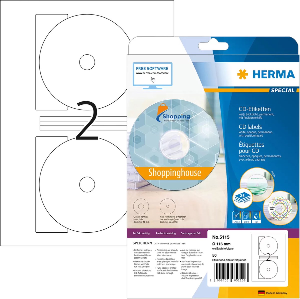 Sans marque herma 5115 cd dvd étiquette 116mm blanc - 50 étiquettes