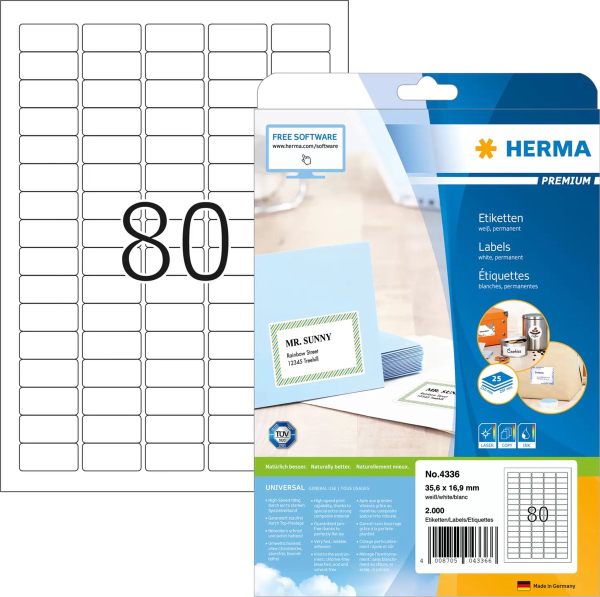 Étiquettes herma sans marque sans marque blanches 35,6x16,9 premium a4 2000 pcs.