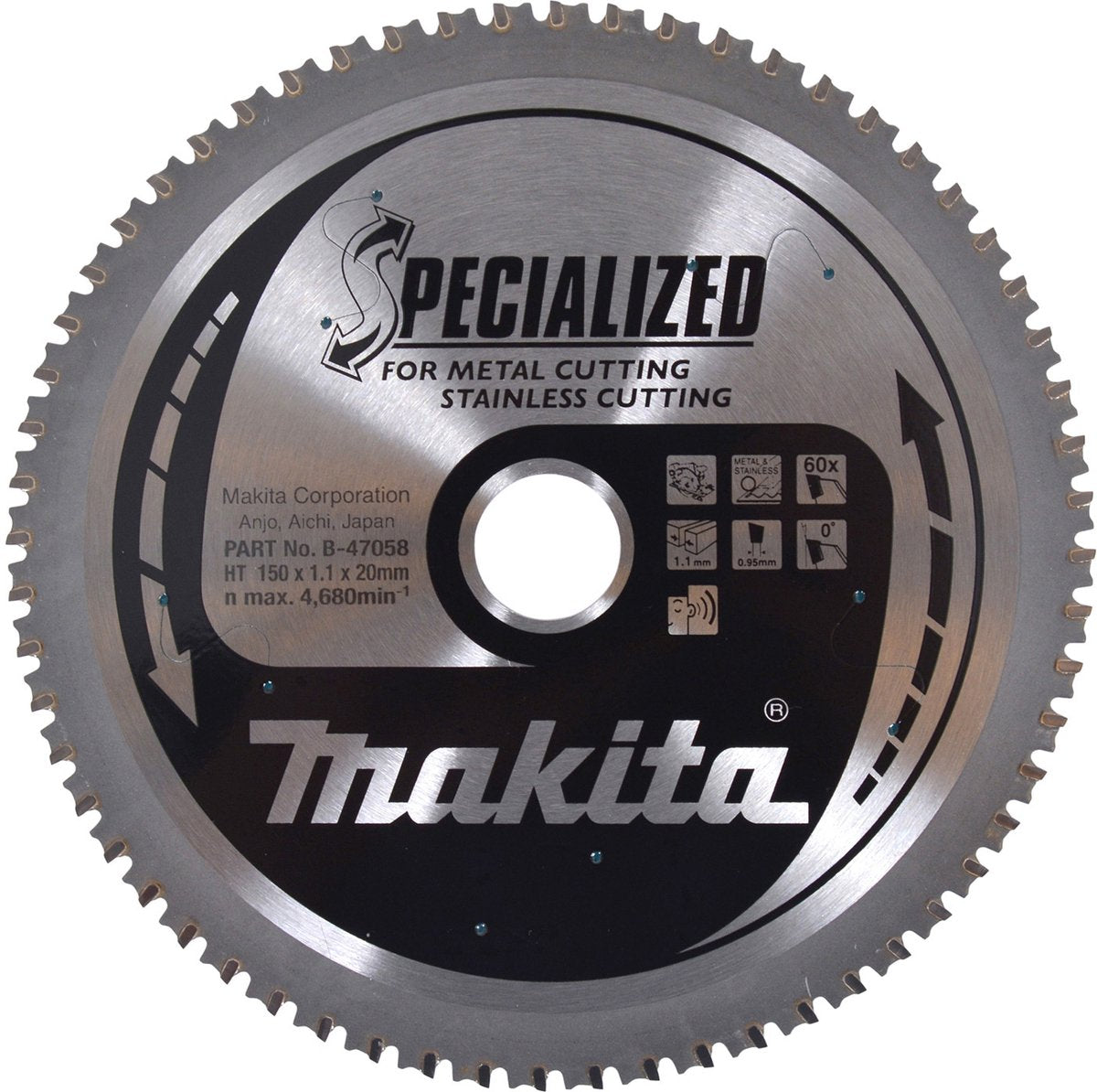 Lame de scie circulaire Makita pour acier inoxydable | spécialisé | ø 150mm trou d'axe 20mm 60t - b-47058