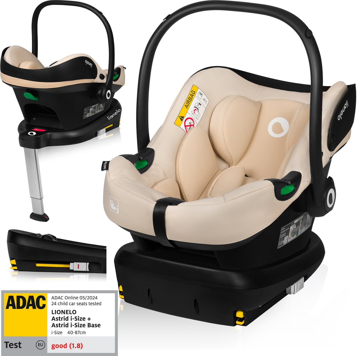 Ensemble Lionelo Astrid i-size – siège auto 40–87 cm + base isofix – testé adac – r129 i-size – mousse à mémoire de forme – appui-tête réglable – protection latérale – dri-seat – léger – universellement compatible