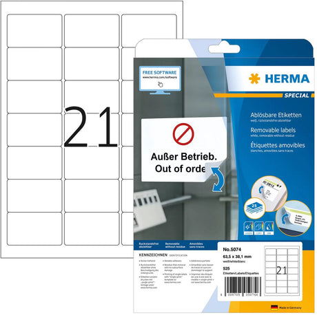 Étiquettes herma sans marque sans marque blanches 63,5x38,1 superimpression amovible 525 pcs.