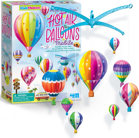 4m crafts - peignez votre propre mobile de montgolfière - jouets créatifs - autocollants et peinture - paquet de loisirs - kidzmaker - 5 ans