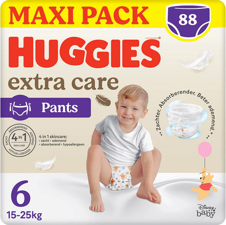 Couches-culottes pour bébé Huggies ® extra care, taille 6 (15 à 25 kg), 88 couches avec ceinture élastique douce et motifs Disney, maxi pack