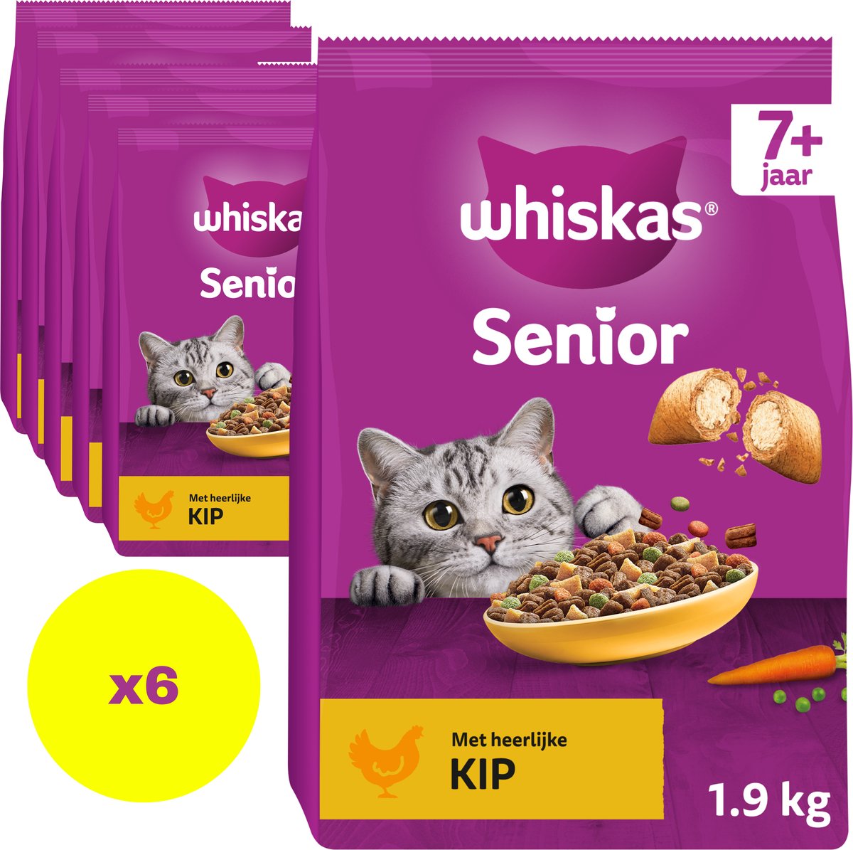 Whiskas 7+ nourriture pour chat - poulet - sac 6 x 1,9kg