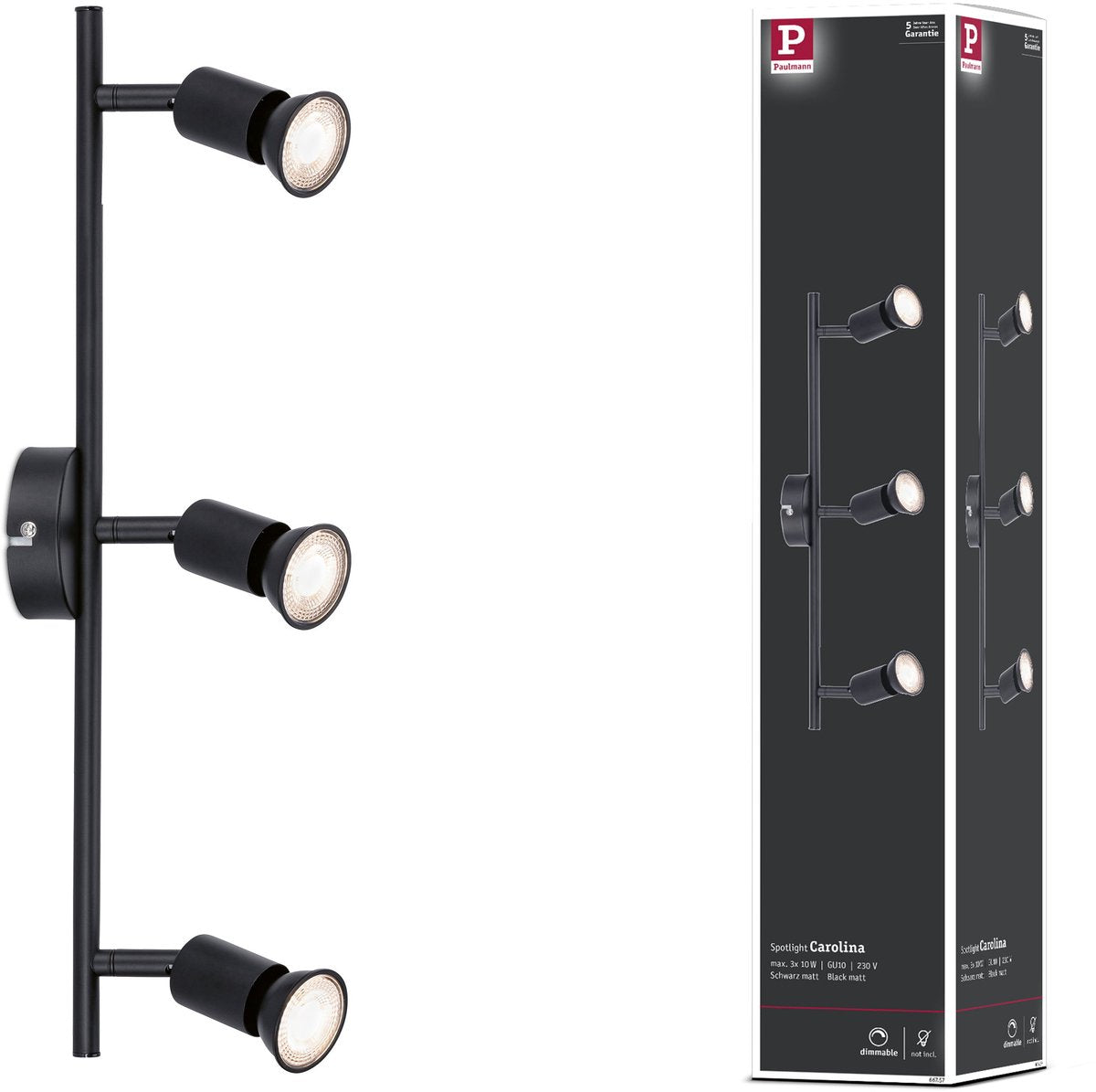 Projecteur Paulmann carolina gu10 230v max. 3x10w dimmable noir mat