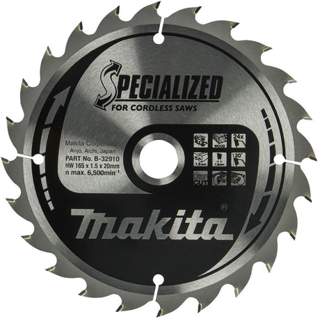 Accessoires Makita lame de scie circulaire bois 165x20x1,5 24t 20g - b-32910