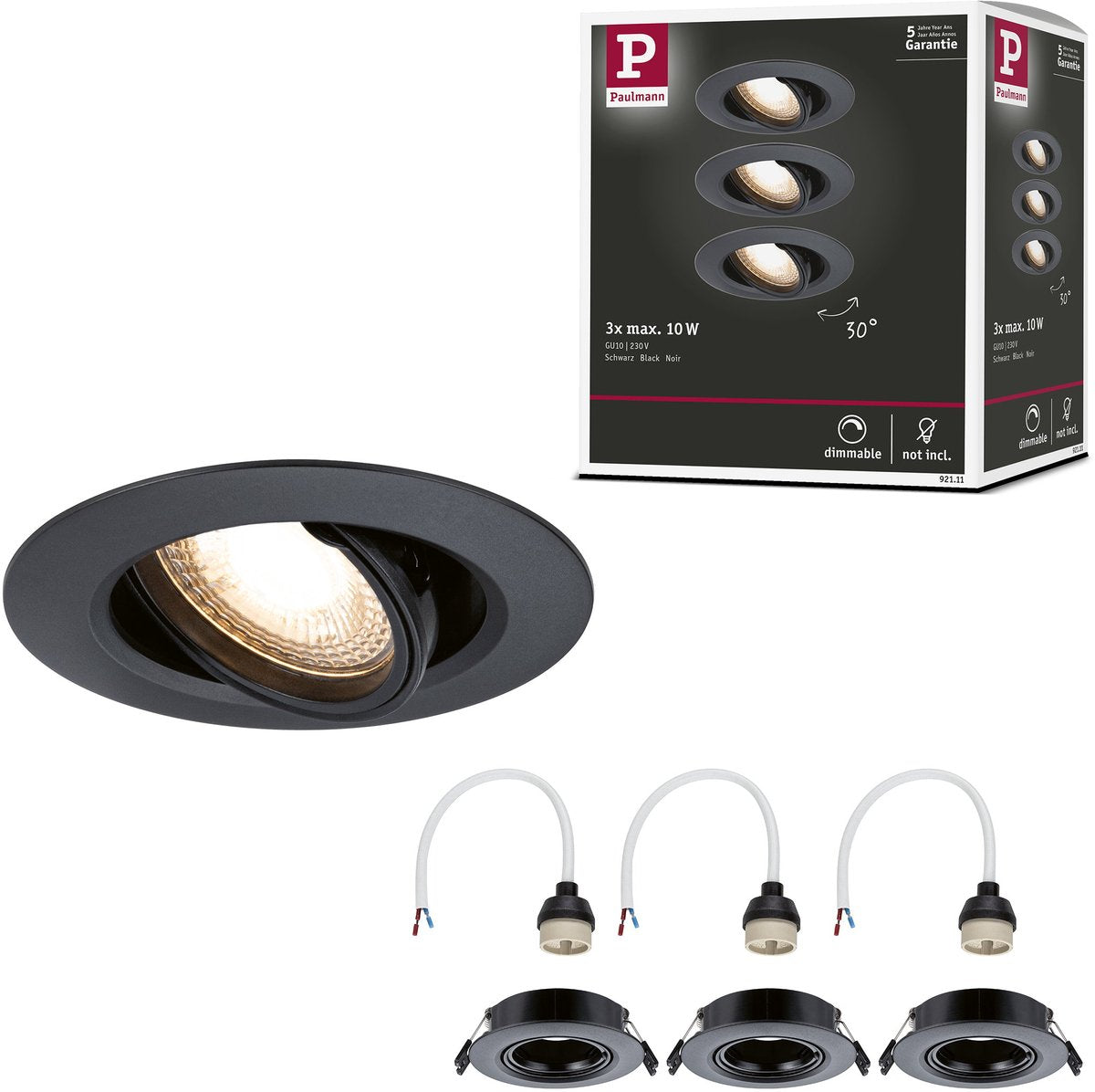 Lampe encastrable Paulmann lot de 3 orientable ronde 90 mm 30° gu10 max. 3x10w 230v dimmable noir