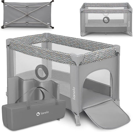 Lit de camping Lionelo 3 en 1 - lit bébé parc pliant lit de voyage - 60x120 cm - 0-36 mois jusqu'à 15 kg - avec matelas confort - entrée latérale avec fermeture éclair - roulettes - sac de transport - lit bébé stefi berceau bébé