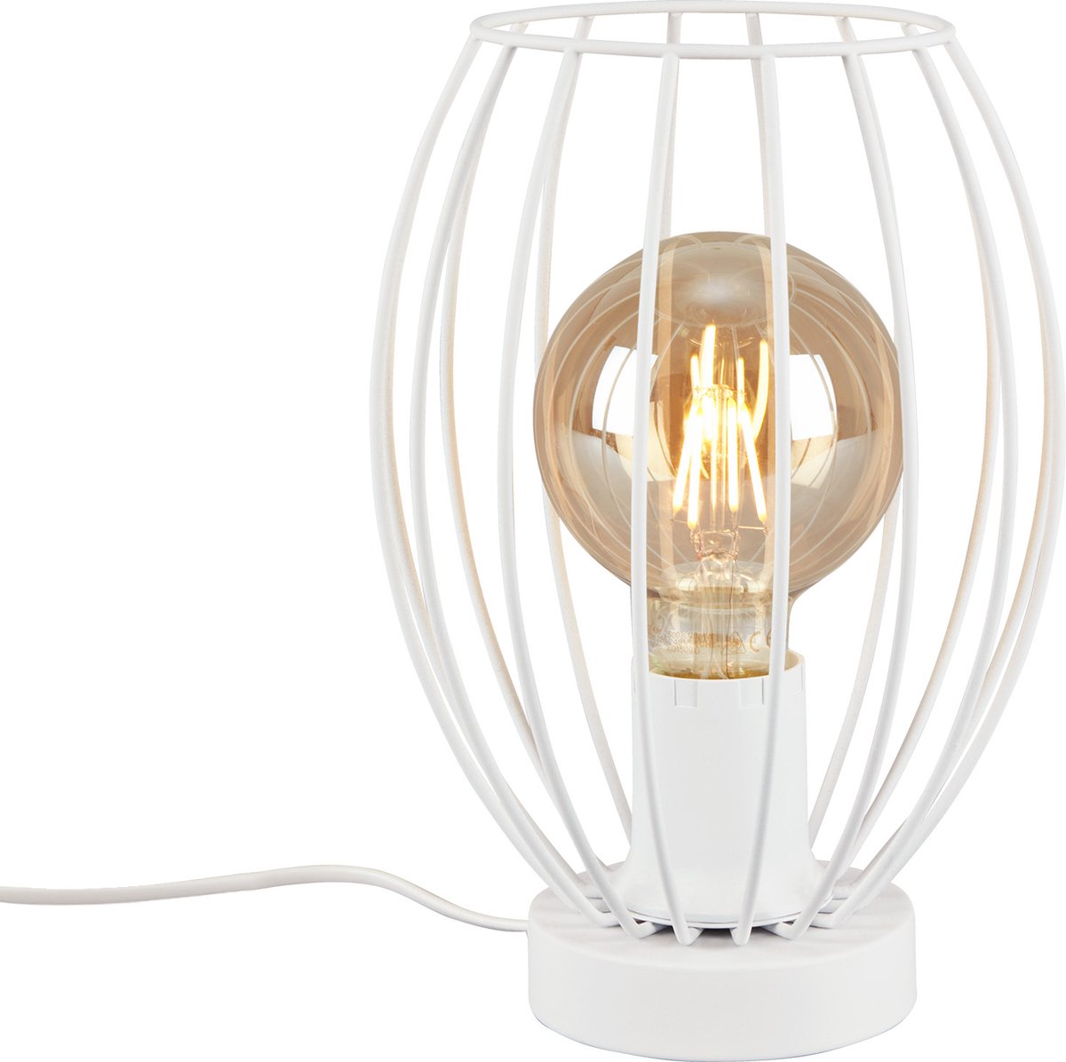 B.k.licht briloner - kago - lampe de table - interrupteur à cordon - abat-jour en fil - 1xe27 - 25w - blanc - métal