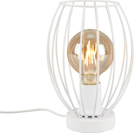 B.k.licht briloner - kago - lampe de table - interrupteur à cordon - abat-jour en fil - 1xe27 - 25w - blanc - métal