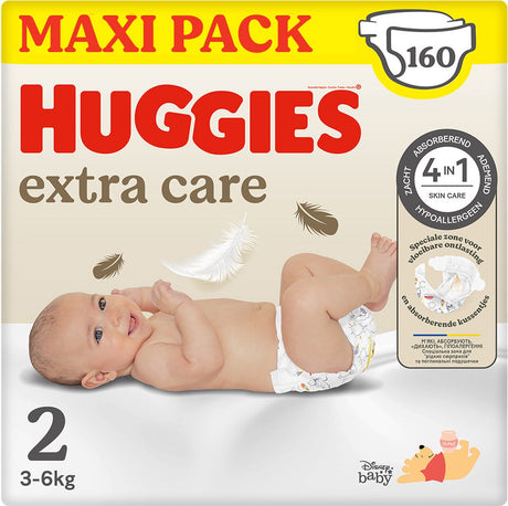 Couches bébé Huggies ® extra care, taille 2 (3 à 6 kg), 160 couches avec indicateur d'humidité et motifs Disney, maxi pack