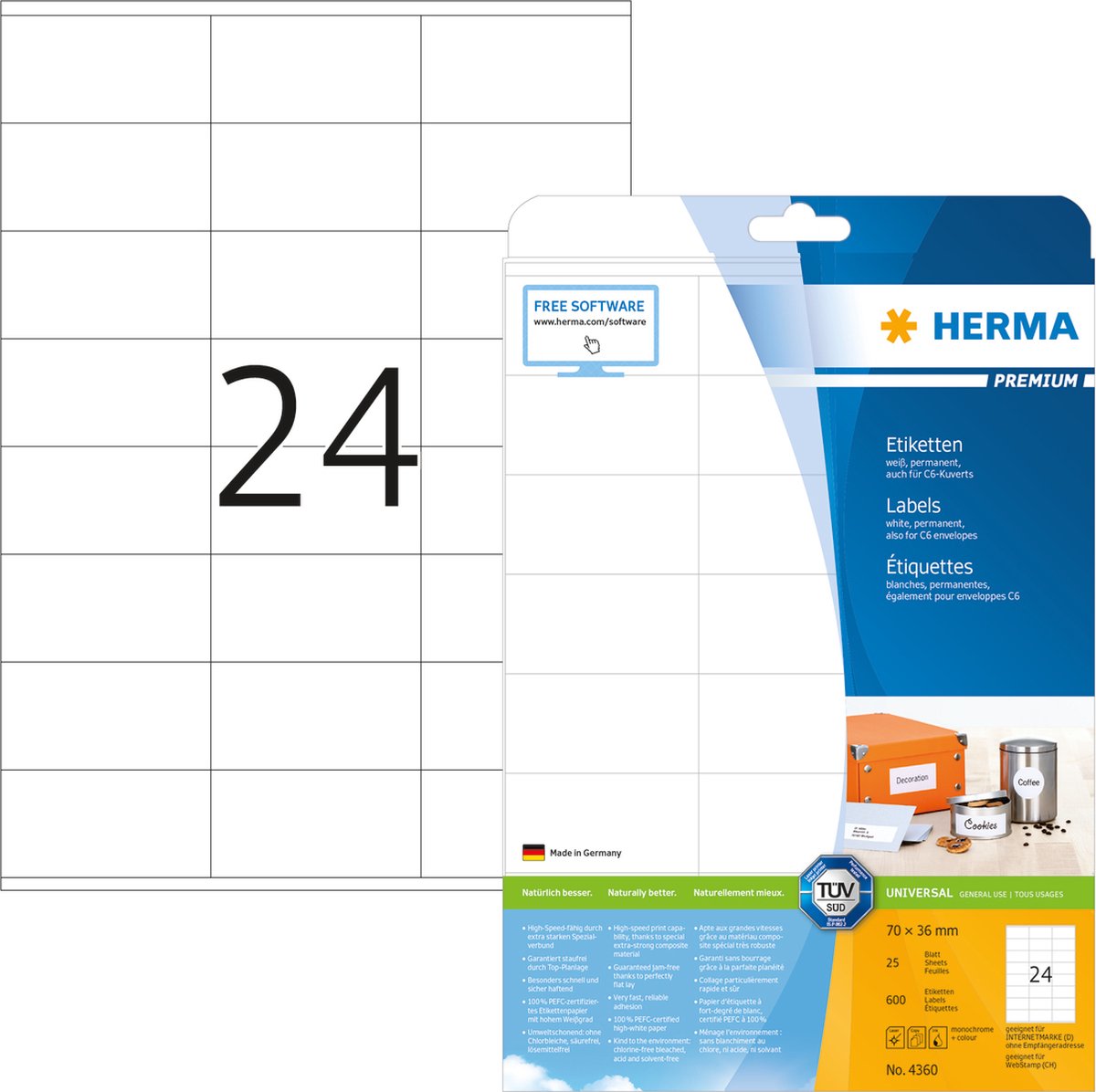 Herma étiquettes blanches 70x36 premium a4 600 pcs.