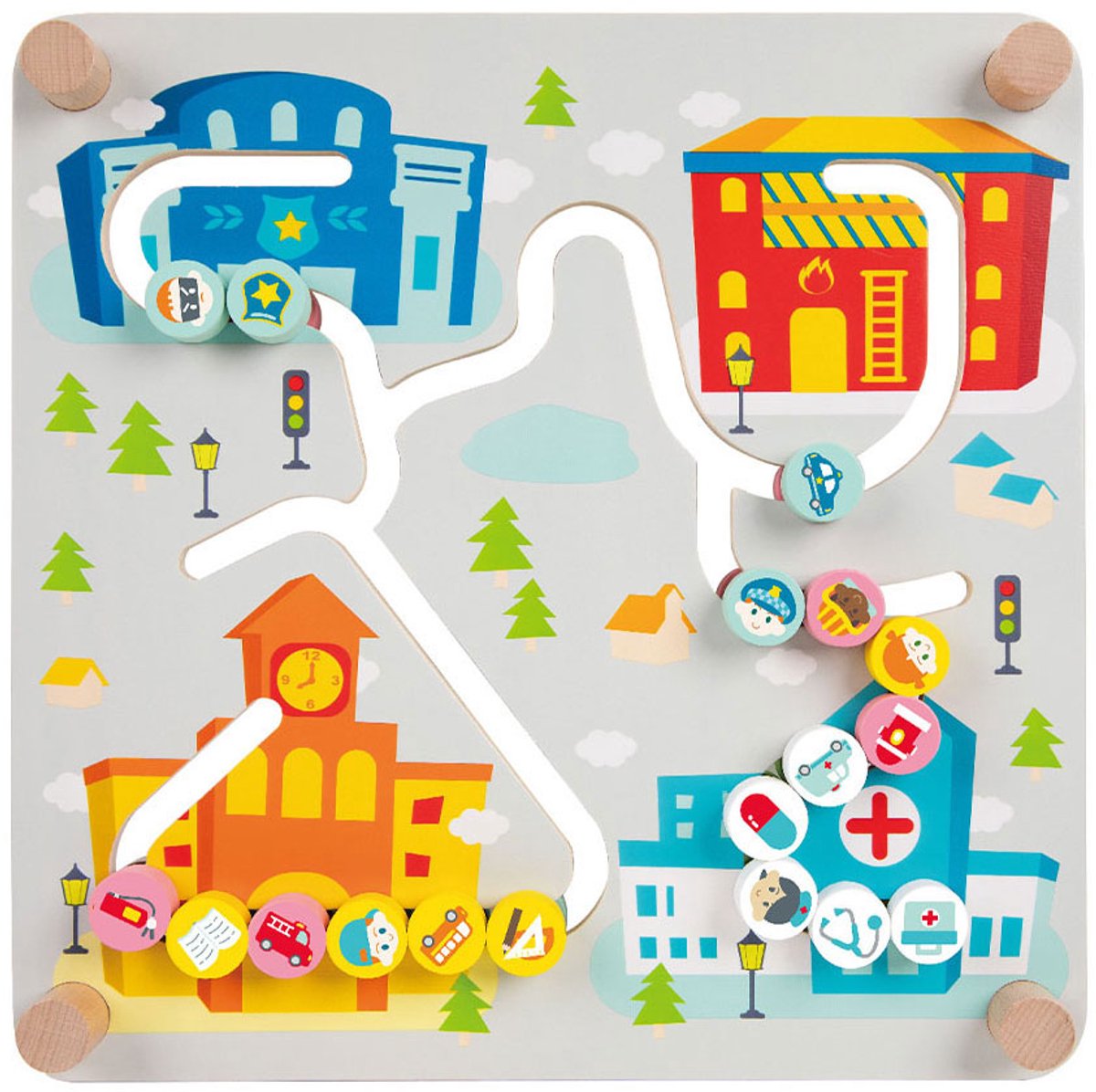Jeu de tri de planches de bois du monde classique 2 en 1, ville et séparation des déchets