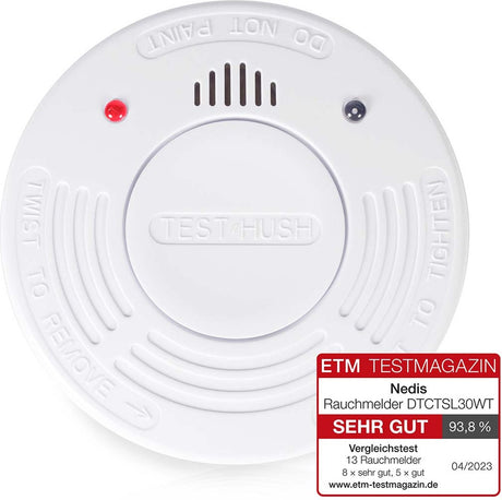Détecteur de fumée Nedis - alimenté par batterie - autonomie jusqu'à : 10 ans - en 14604 - fonction silence - avec bouton de test - 85 dB - abs - blanc