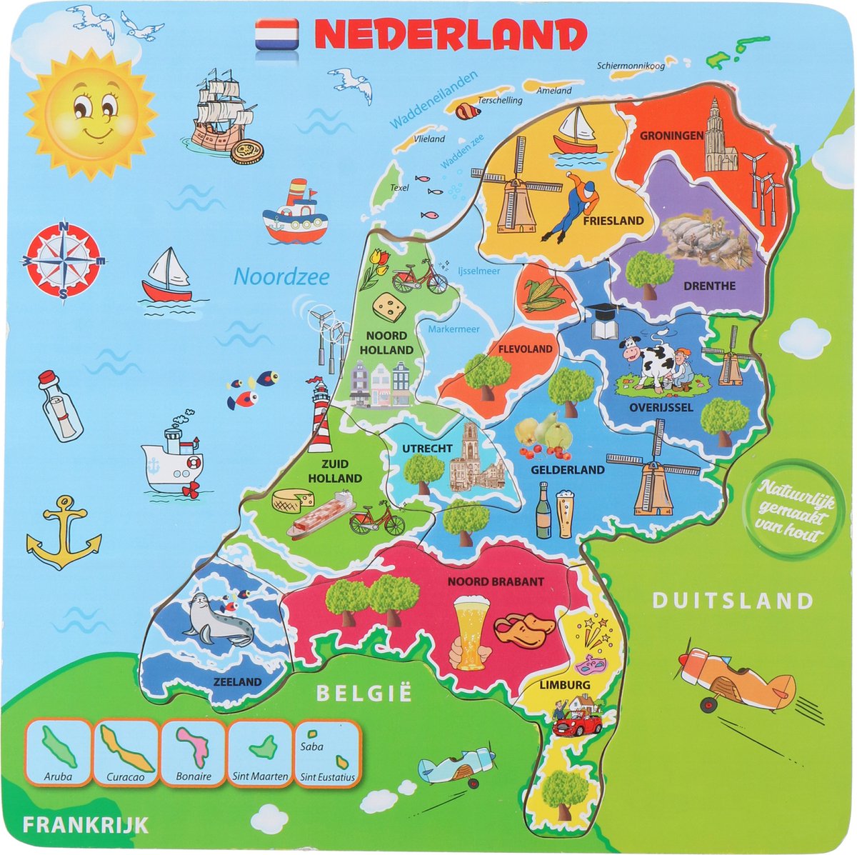 Puzzle marionnette Pays-Bas - puzzle en bois - carte des Pays-Bas - 13 pièces - bois