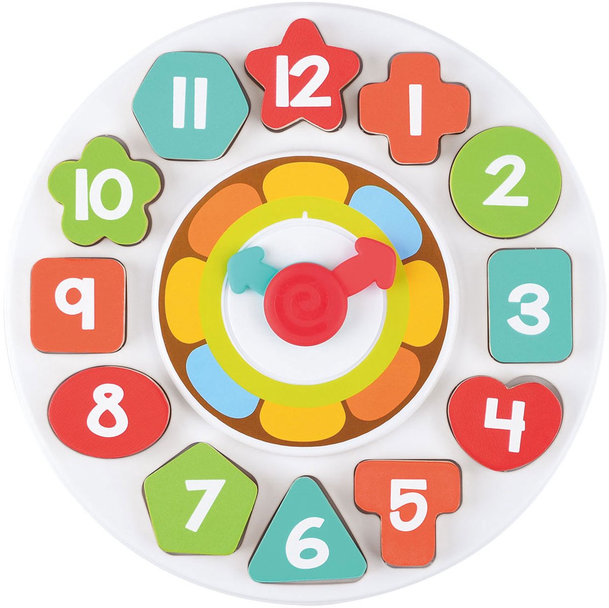 Formes de tri en bois Playgo - et horloge d'apprentissage - 13 pcs.