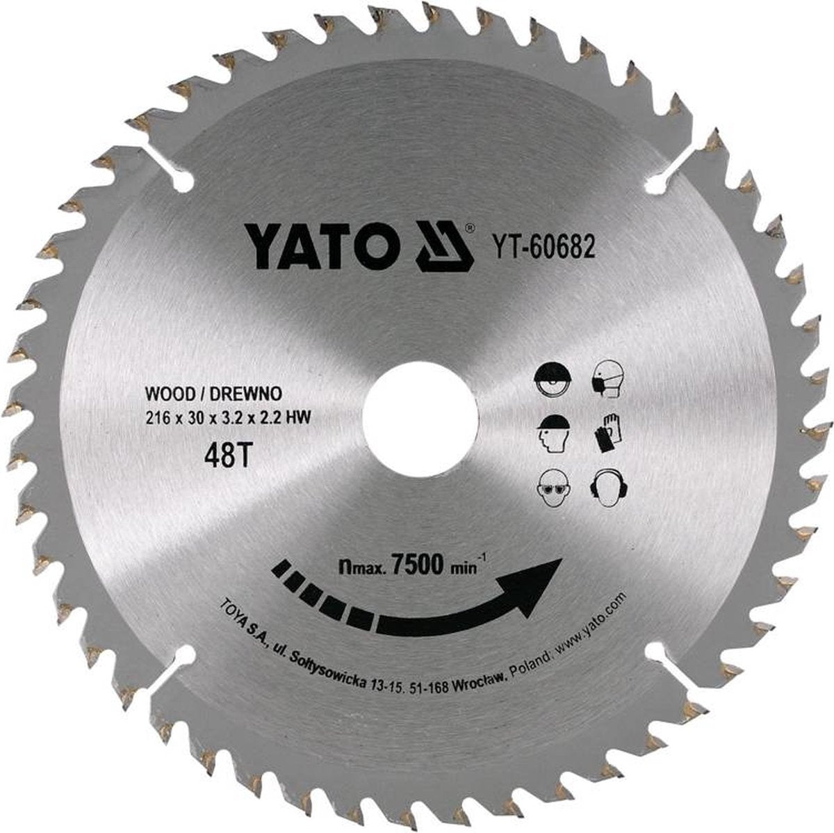 Lame de scie circulaire Yato ø216 mm - 48t - diamètre intérieur - 30 mm