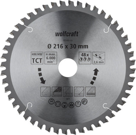 Wolfcraft - lame de scie à tronçonner 216x30mm - 216mm pour des coupes fines et nettes - 6546000