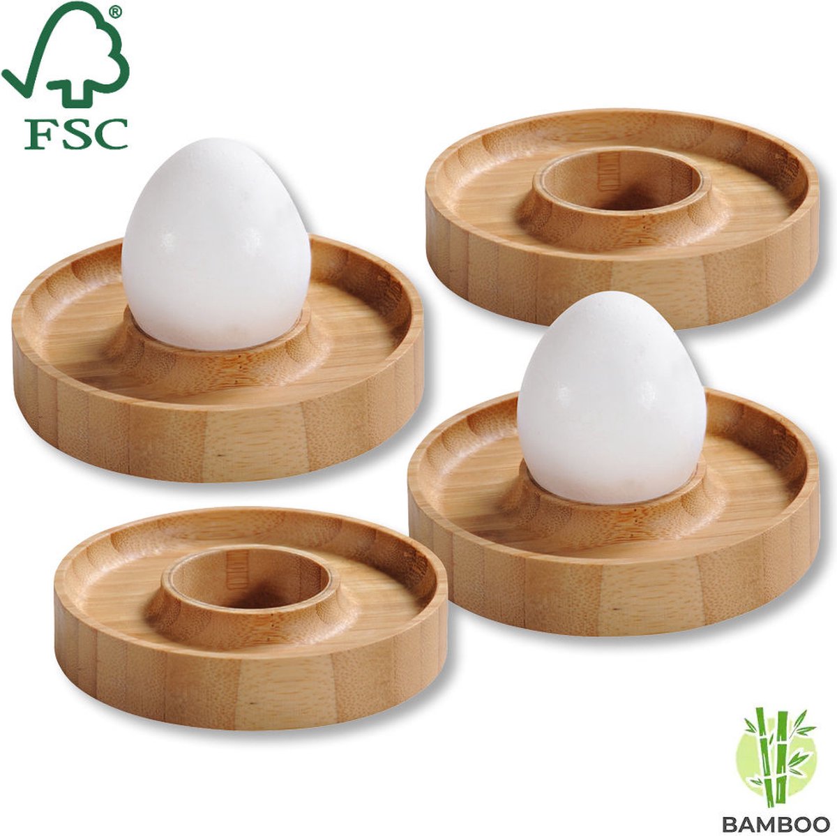 Kesper fscâ® en bois de bambou - lot de 4 coquetiers - avec bord pratique pour placer la coquille d'œuf - lot de coquetiers 4 pièces