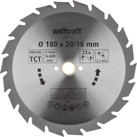 Wolfcraft - lame de scie circulaire 180x20mm - 22 dents - lame de scie pour scie circulaire - série verte - 6372000