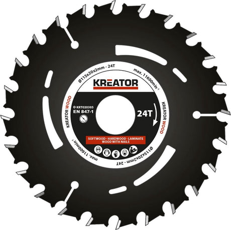 Lame de scie plongeante Kreator krt020305 - ø115 mm - 24 t