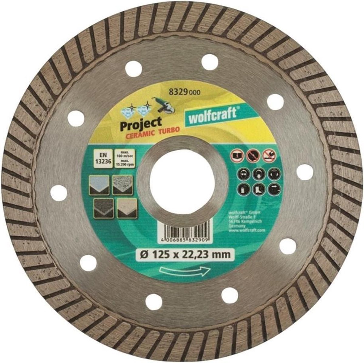 Wolfcraft - disque à tronçonner diamanté 125mm - turbo céramique pro pour meuleuse d'angle - 8329000