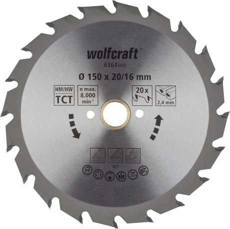 Wolfcraft - lame de scie circulaire 150x20mm - 20 dents - lame de scie pour scie circulaire - série verte - 6364000