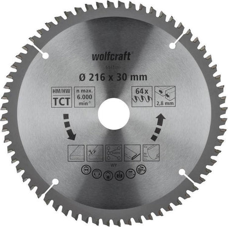 Wolfcraft - lame de scie 216 x 30 mm - 64 dents - lame de scie à onglet hm, série lilas - 6541000
