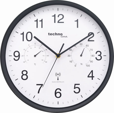 Technoline wt 8945 - horloge murale - analogique - ronde - fenêtre en plastique - affichage de l'heure radio-piloté - température intérieure - humidité intérieure - noir