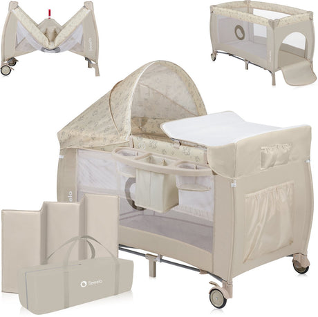 Lit de camping évolutif Lionelo sven plus 2en1 - 127x60 cm - jusqu'à 15 kg - cododo - lit de voyage avec table à langer, organiseur, moustiquaire et jouets interactifs