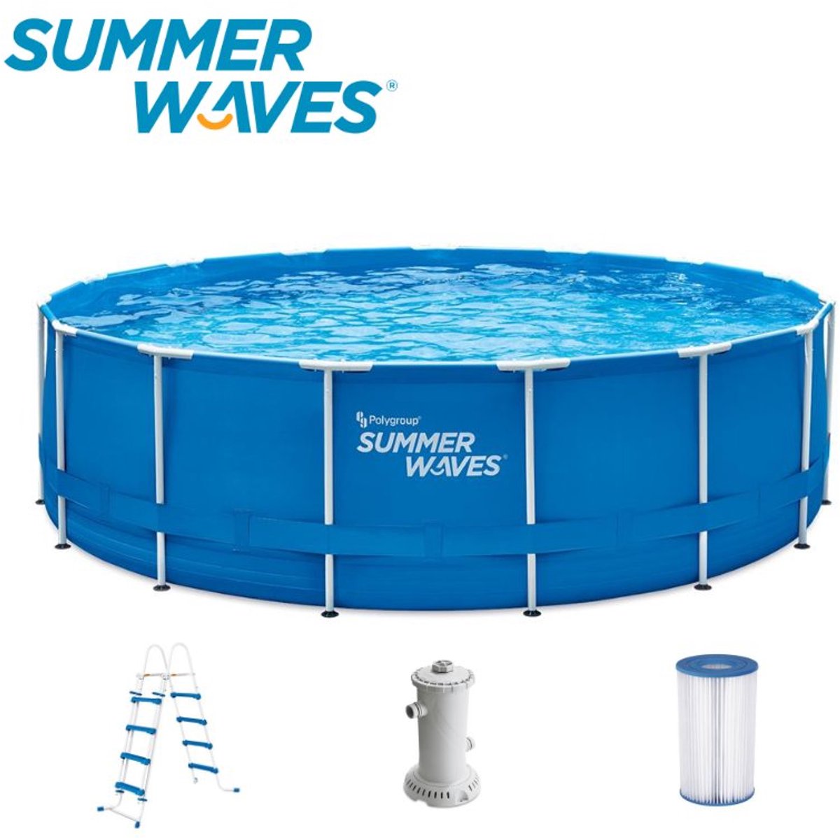 Piscine à cadre Summer Waves ronde - ⌀457 x 122 cm - piscines - avec pompe de filtration - pompe de piscine - couverture - tapis de sol - échelle - kit d'entretien