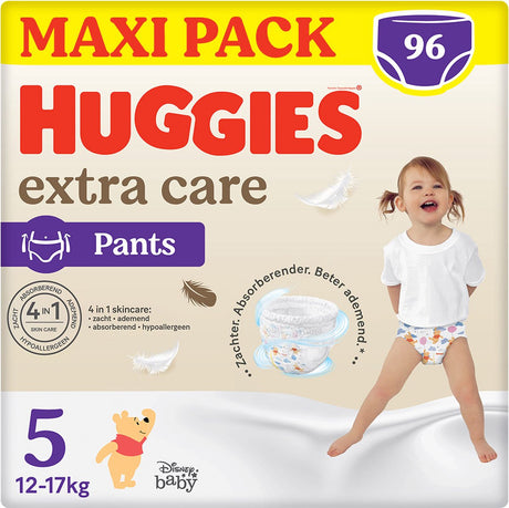 Couches-culottes pour bébé Huggies ® extra care, taille 5 (12 à 17 kg), 96 couches avec ceinture élastique douce et motifs Disney, maxi pack