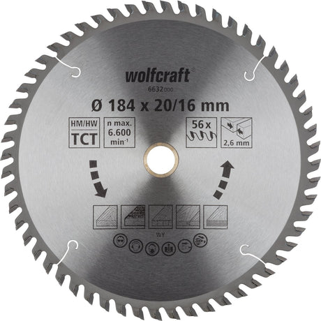 Wolfcraft - lame de scie circulaire 184 mm - 56 dents - alésage 20 16 mm - pour scie circulaire - 6632000