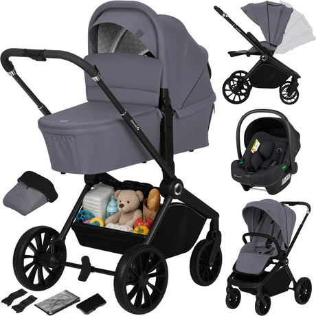 Lionelo mika plus - poussette 3en1 - ensemble xxl - incl. siège auto i-size - polyvalent et toute l'année - grandes roues - jusqu'à 22 kg - utilisation d'une seule main - pour tous types de terrains - kit d'accessoires