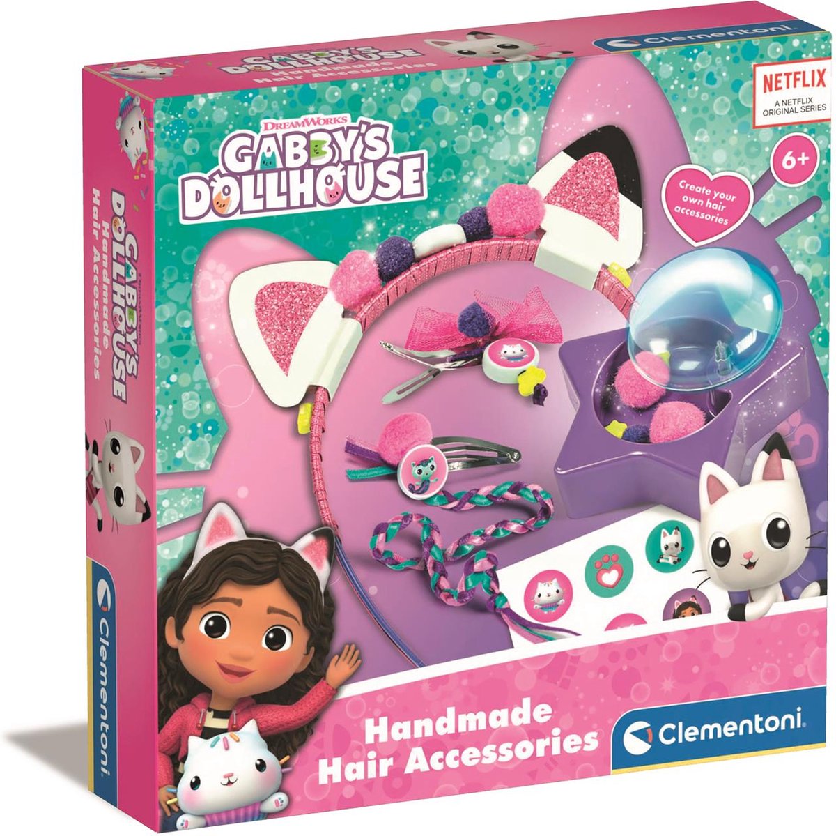 Clementoni - accessoires pour cheveux pour enfants - maison de poupée Gabby - set créatif - décorez vos propres accessoires pour cheveux - à partir de 4 ans