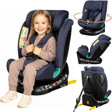 Siège auto Lionelo Bastiaan One i‑size – attache supérieure ISOFIX 4 en 1 – vers l'arrière – base pivotante à 360° – appui-tête réglable en mousse à mémoire de forme – 40–150 cm – utilisation longue durée haut niveau de sécurité