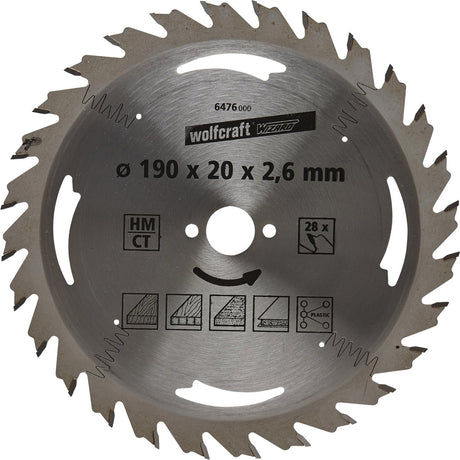 Wolfcraft - lame de scie circulaire 190x20mm - 28 dents - lame de scie pour scie circulaire - série argent - 6476000