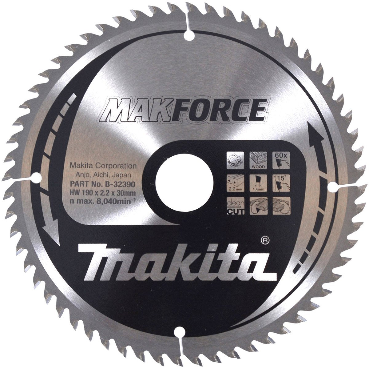 Lame de scie circulaire Makita pour le bois | forcer | ø 190mm trou d'axe 30mm 60t - b-32390