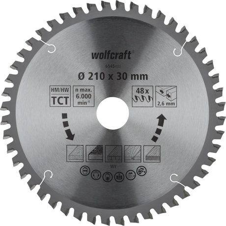 Wolfcraft - lame de scie 210x30mm pour scie à tronçonner - 48 dents - scie à onglet - série orange - 6545000