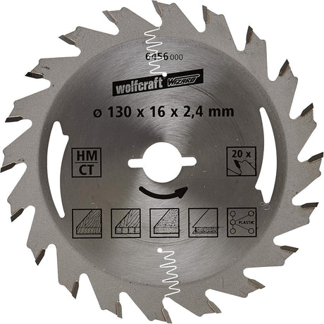 Wolfcraft - lame de scie circulaire 130x16mm - 20 dents - lame de scie pour scie circulaire - série argent - 6456000